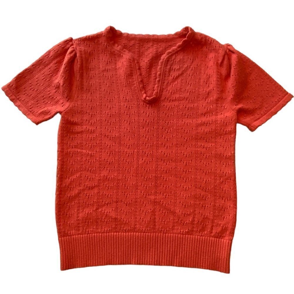 Orangeish V-neck Scalloped Blouse Top Size S